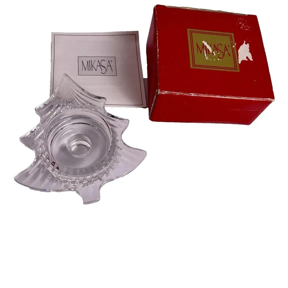 Vintage Mikasa Crystal Christmas Tree Votive Holiday Candle Holder Original Box